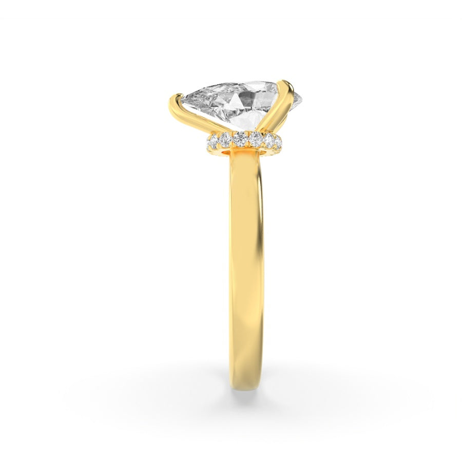 1Cttw Pear Shaped Lab Grown Diamond (F/VS) HiddenHalo Plain Shank Engagement Ring in 14K Gold