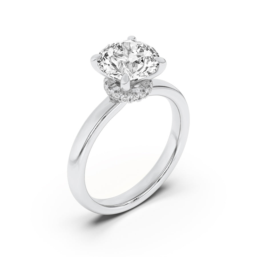 1Cttw Round Shaped Lab Grown Diamond (F/VS) HiddenHalo Plain Shank Engagement Ring in 14K Gold