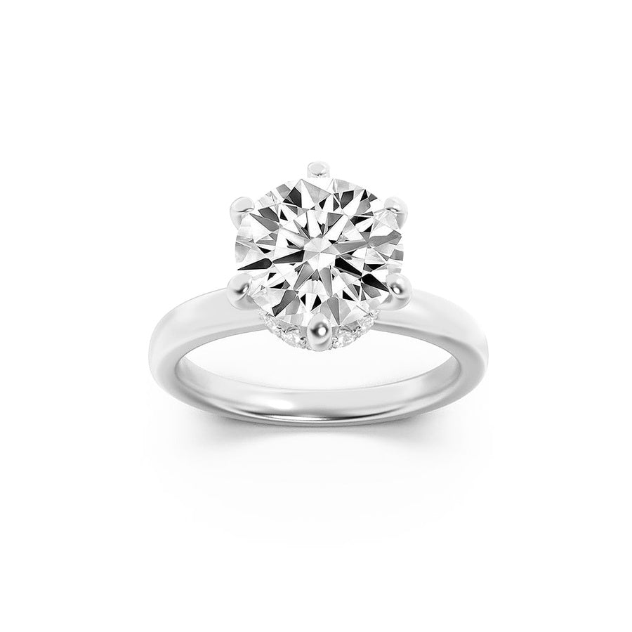 Round Shape Hidden Halo Plain Shank Engagement Ring lab grown diamond