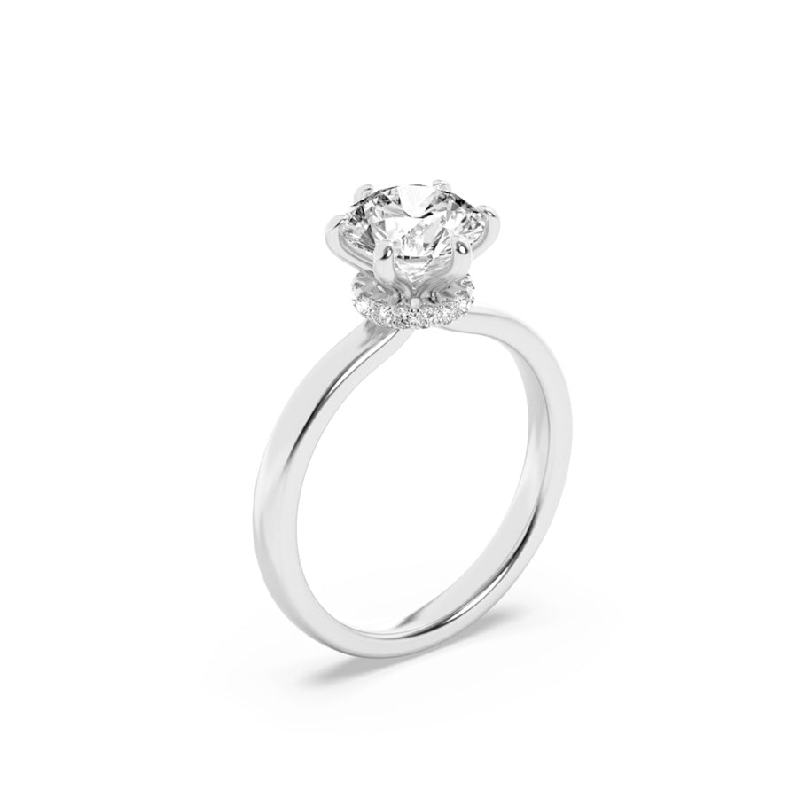 1Cttw Round Shaped Lab Grown Diamond (F/VS) HiddenHalo Plain Shank Engagement Ring in 14K Gold