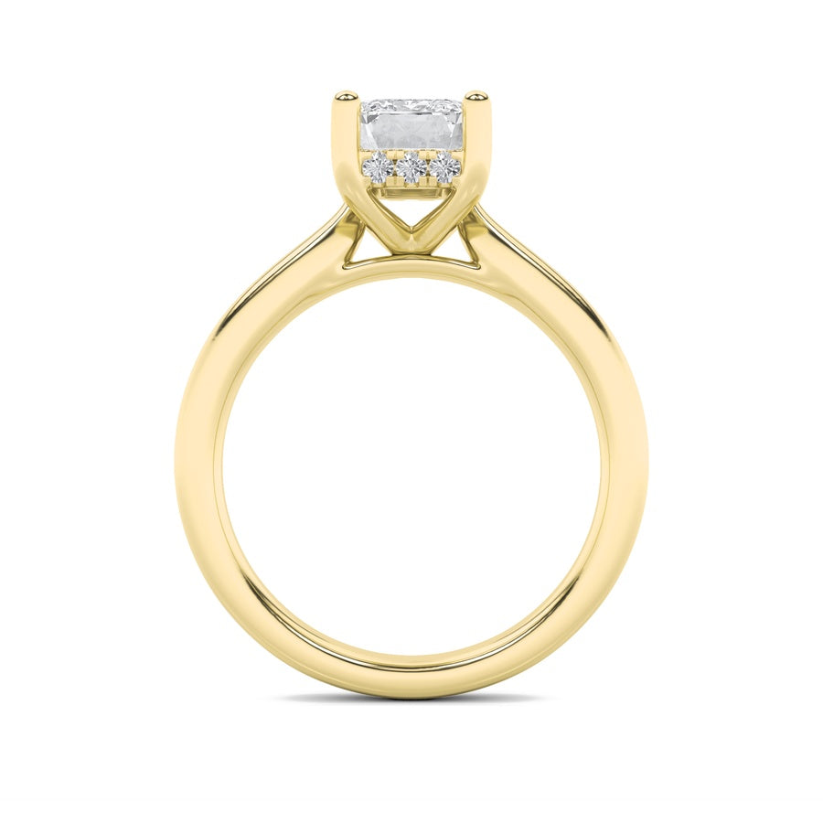 1Cttw Emerald Shaped Lab Grown Diamond (F/VS) Hidden Halo Cathedral Shank Engagement Ring in 14K Gold