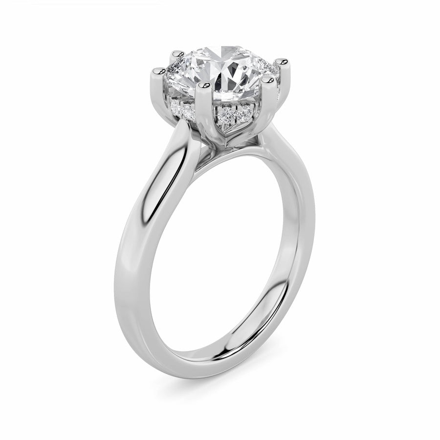 1Cttw Round Shaped Lab Grown Diamond (F/VS) HiddenHalo Cathedral Shank Engagement Ring in 14K Gold