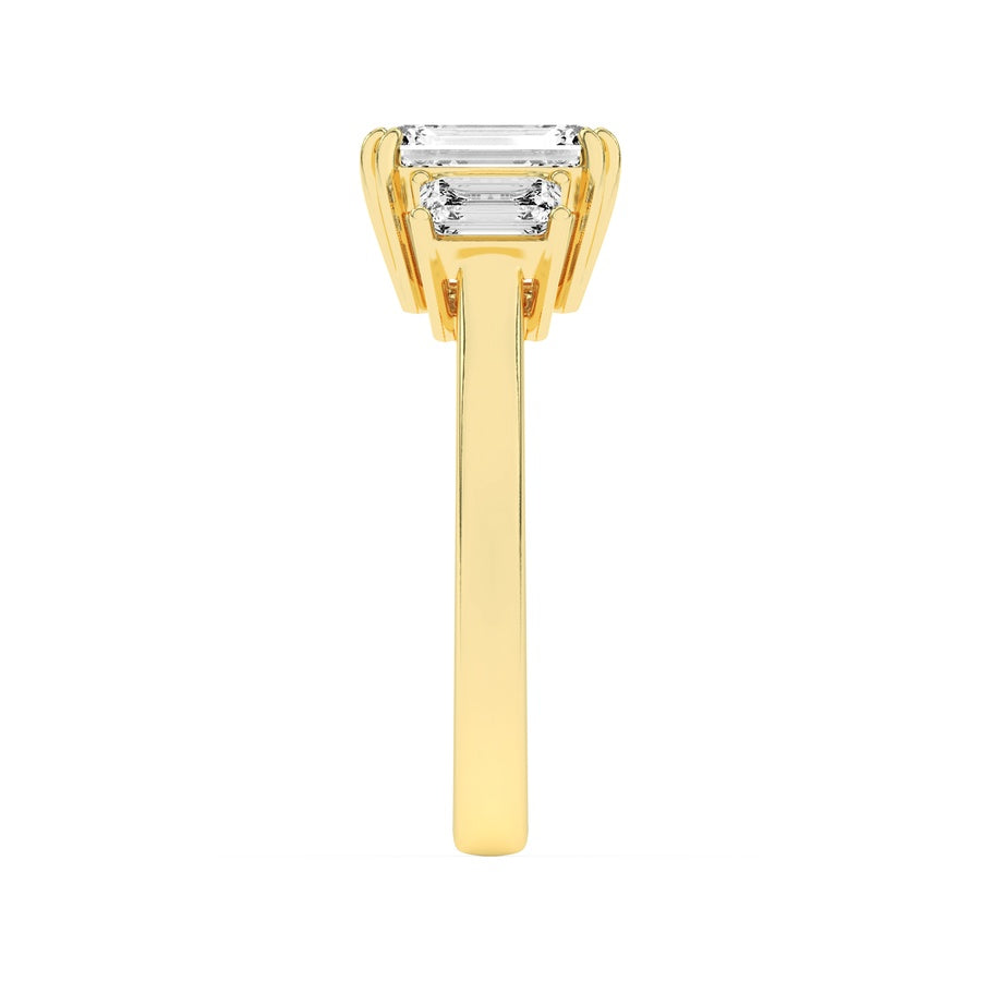 3Cttw Emerald Shaped Lab Grown Diamond (F/VS) Three Stone Accented Ring in 14K Gold