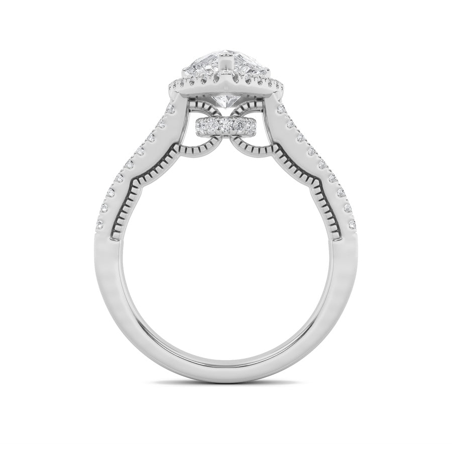 2Cttw Pear Shaped Lab Grown Diamond (F/VS) Split Shank Accented Ring in 14K Gold