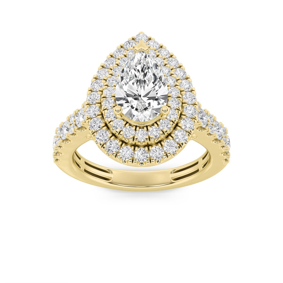 Pear Shape Double Halo Engagement Ring lab grown diamond
