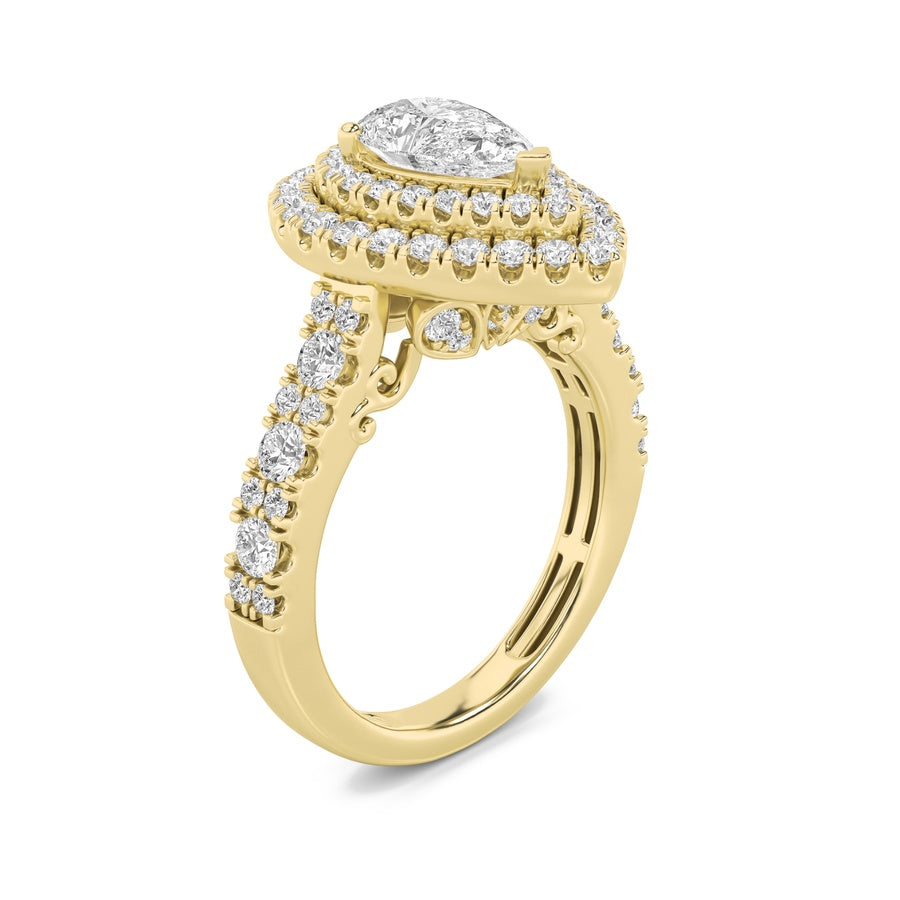 Pear Shape Double Halo Engagement Ring lab grown diamond