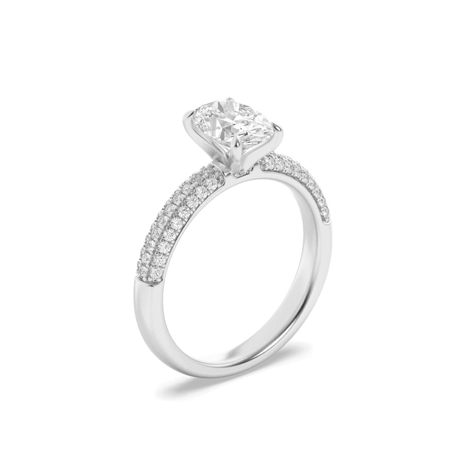 1.5Cttw Oval Shaped Lab Grown Diamond (F/VS) ThreeRow Micro Pave Engagement Ring in 14K Gold