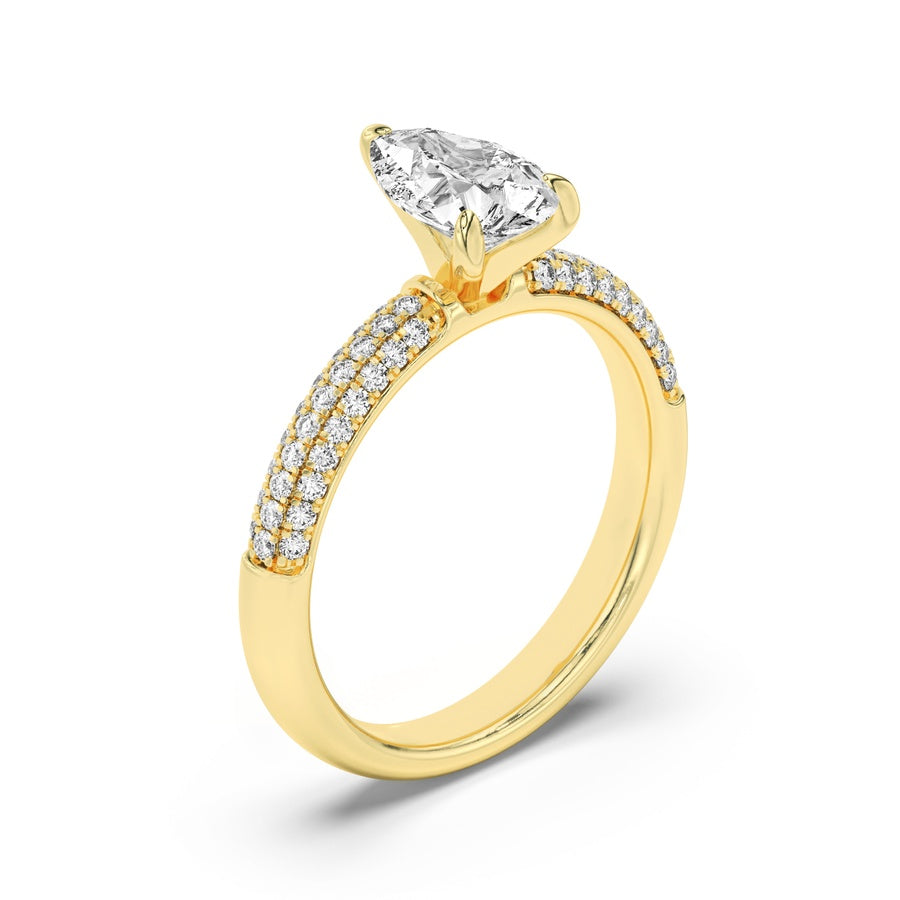 1.5Cttw Pear Shaped Lab Grown Diamond (F/VS) ThreeRow Micro Pave Engagement Ring in 14K Gold