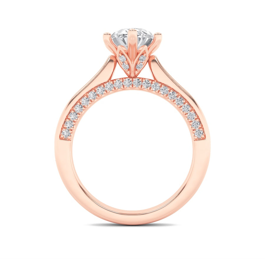 2Cttw Oval Shaped Lab Grown Diamond (F/VS) Tulip Motif Accented Engagement Ring in 14K Gold