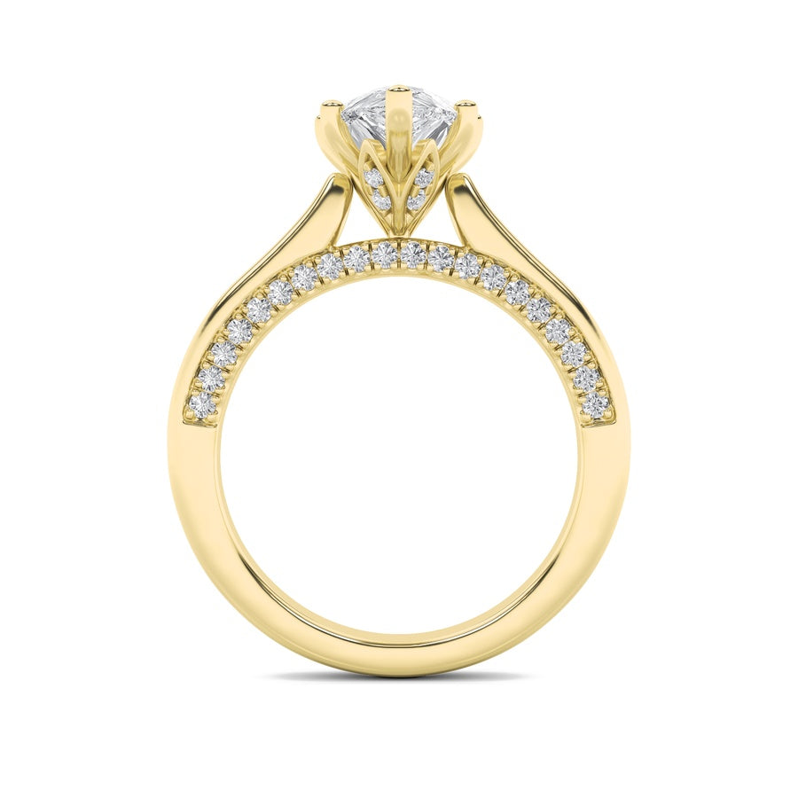 2Cttw Pear Shaped Lab Grown Diamond (F/VS) Tulip Motif Accented Engagement Ring in 14K Gold
