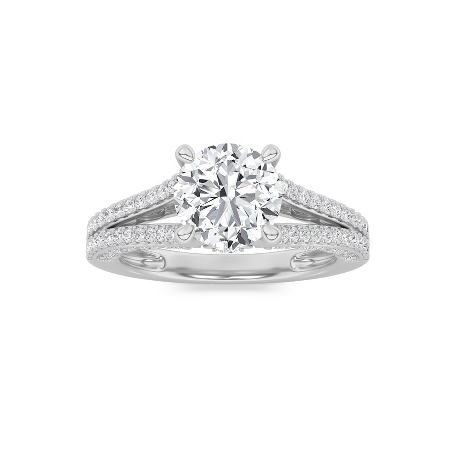 Round Shape Split Shank Accented Engagement Ring lab grown diamond