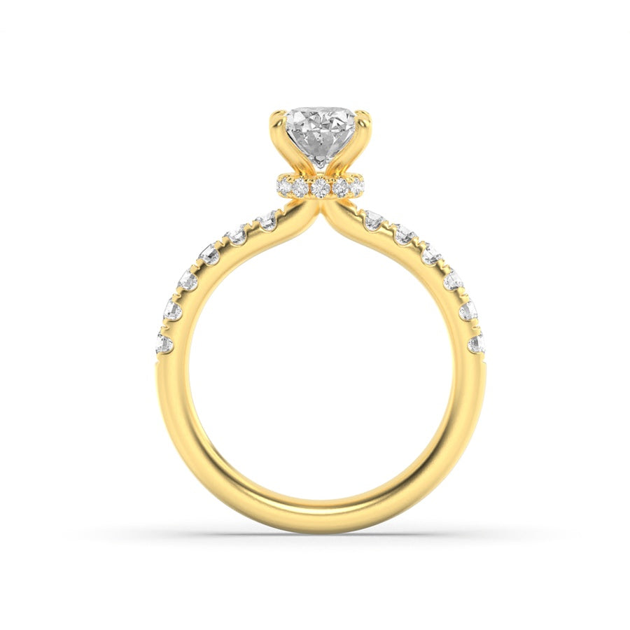 2Cttw Oval Shaped Lab Grown Diamond (F/VS) HiddenHalo Accented Ring in 14K Gold