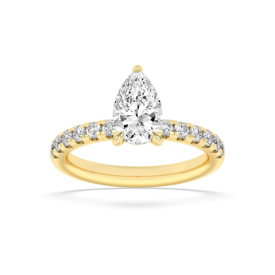 2Cttw Pear Shaped Lab Grown Diamond (F/VS) HiddenHalo Accented Ring in 14K Gold