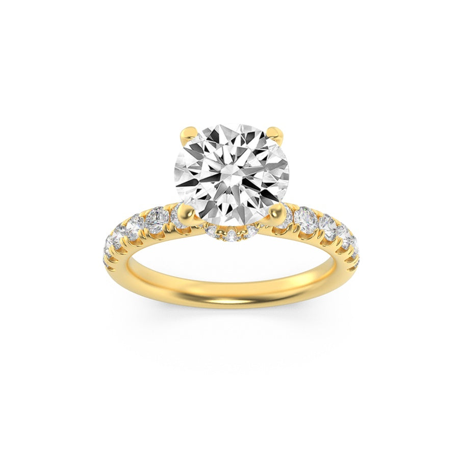 2Cttw Round Shaped Lab Grown Diamond (F/VS) HiddenHalo Accented Ring in 14K Gold