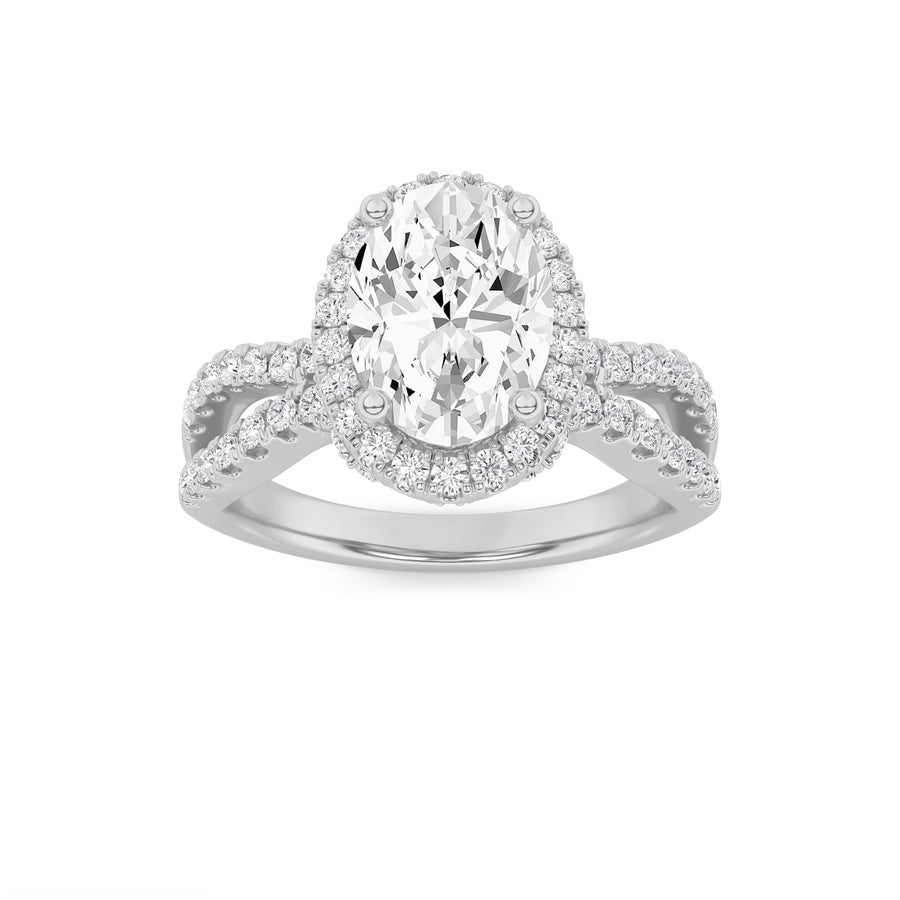 Oval Shape Split Shank Halo Accented Engagement Ring lab grown diamond