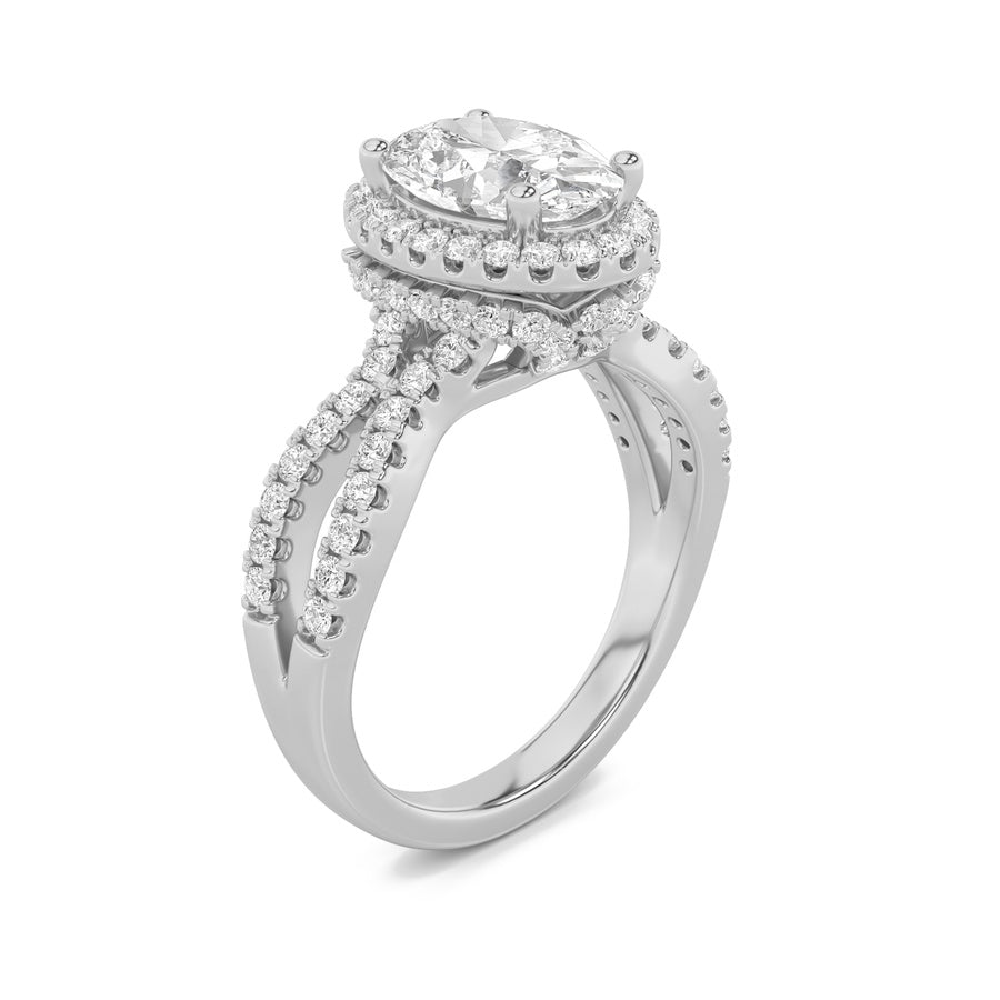 Oval Shape Split Shank Halo Accented Engagement Ring lab grown diamond
