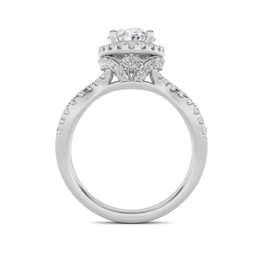 Oval Shape Split Shank Halo Accented Engagement Ring lab grown diamond