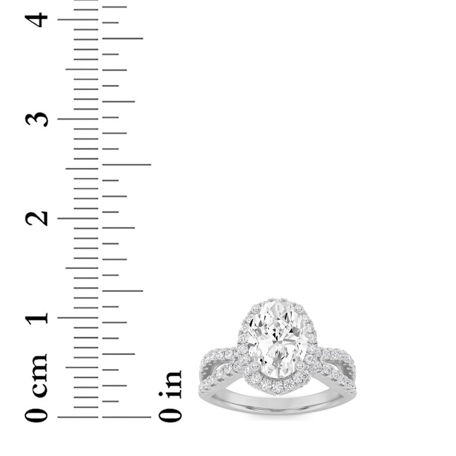 Oval Shape Split Shank Halo Accented Engagement Ring lab grown diamond
