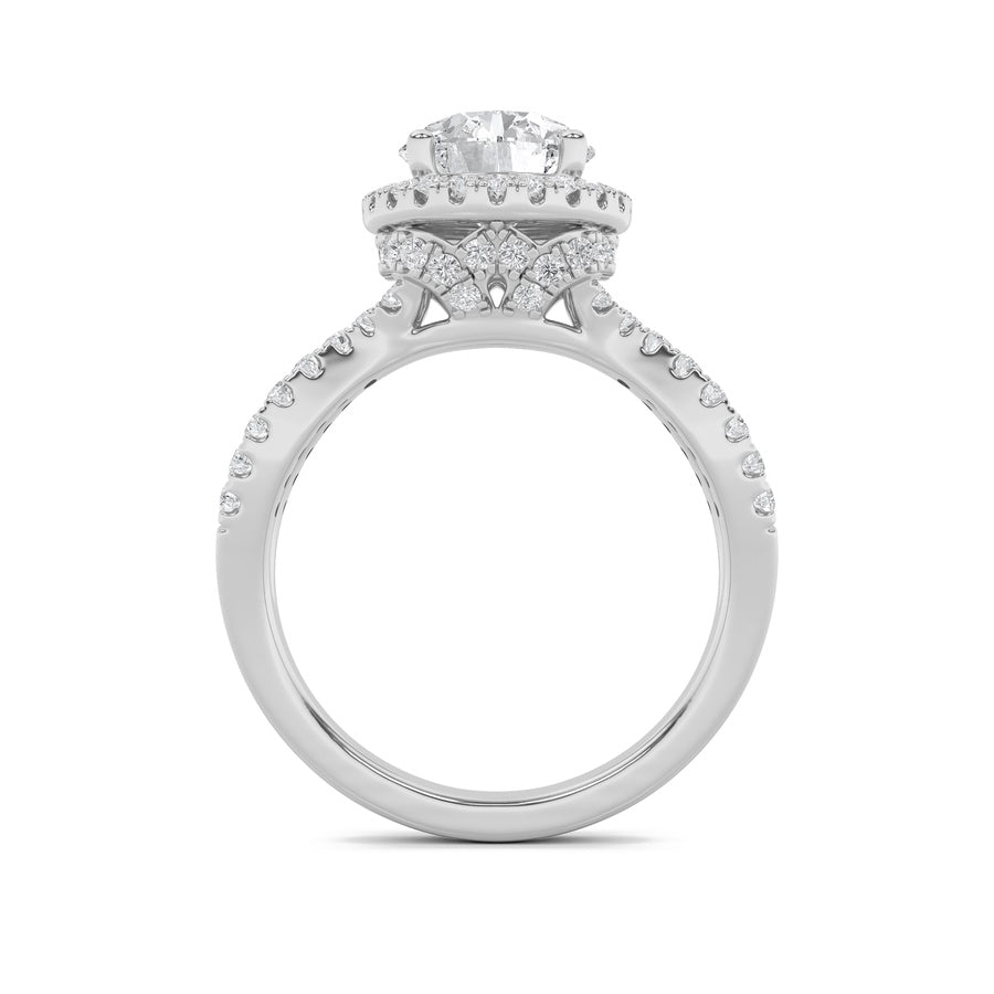 Round Shape Split Shank Halo Accented Engagement Ring lab grown diamond