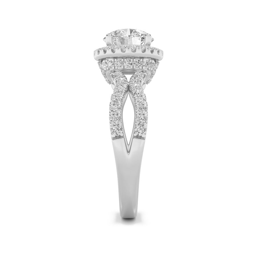 Round Shape Split Shank Halo Accented Engagement Ring lab grown diamond