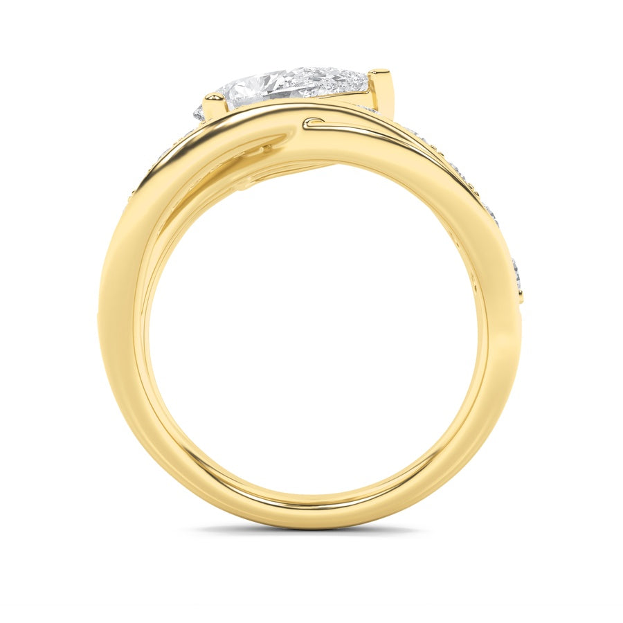 2Cttw Pear Shaped Lab Grown Diamond (F/VS) FashionAccentedEngagement Ring in 14K Gold