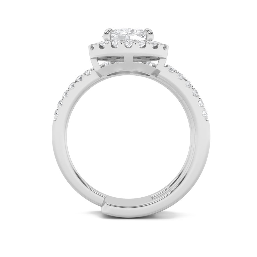 1Cttw Oval Shaped Lab Grown Diamond (F/VS) Halo Accented Fashion Ring in 14K Gold
