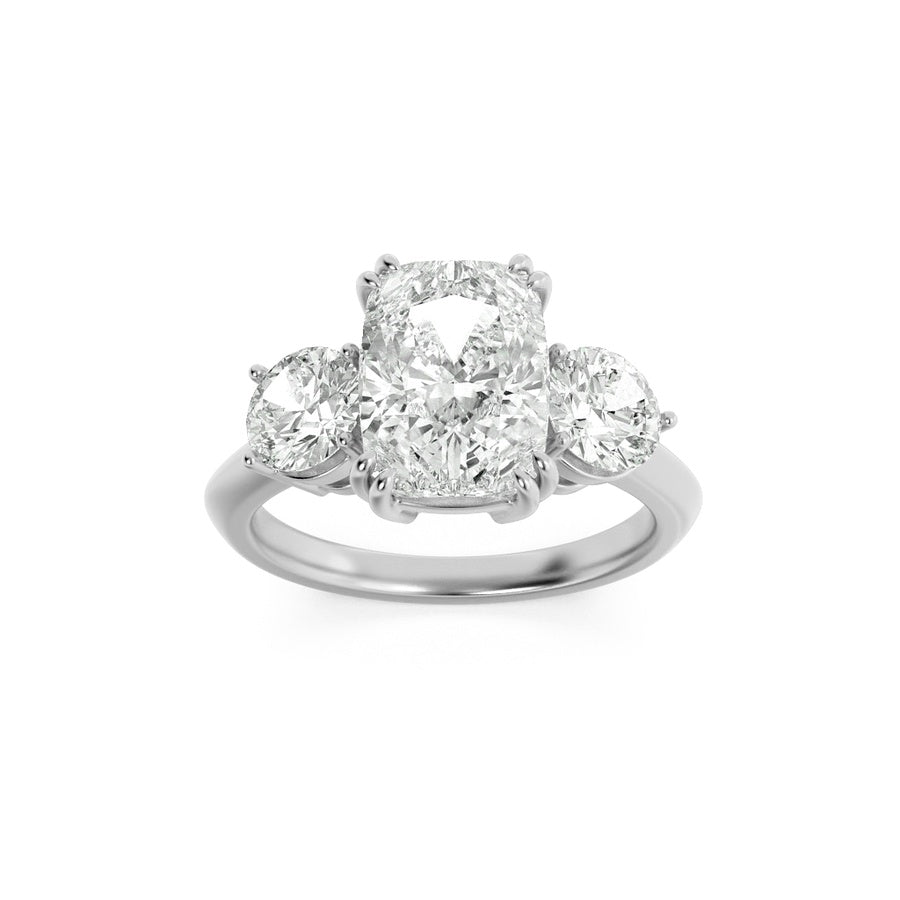 3Cttw Elongated Cushion Shaped Lab Grown Diamond (G/VS) Bold Three Stone Ring in 14K Gold