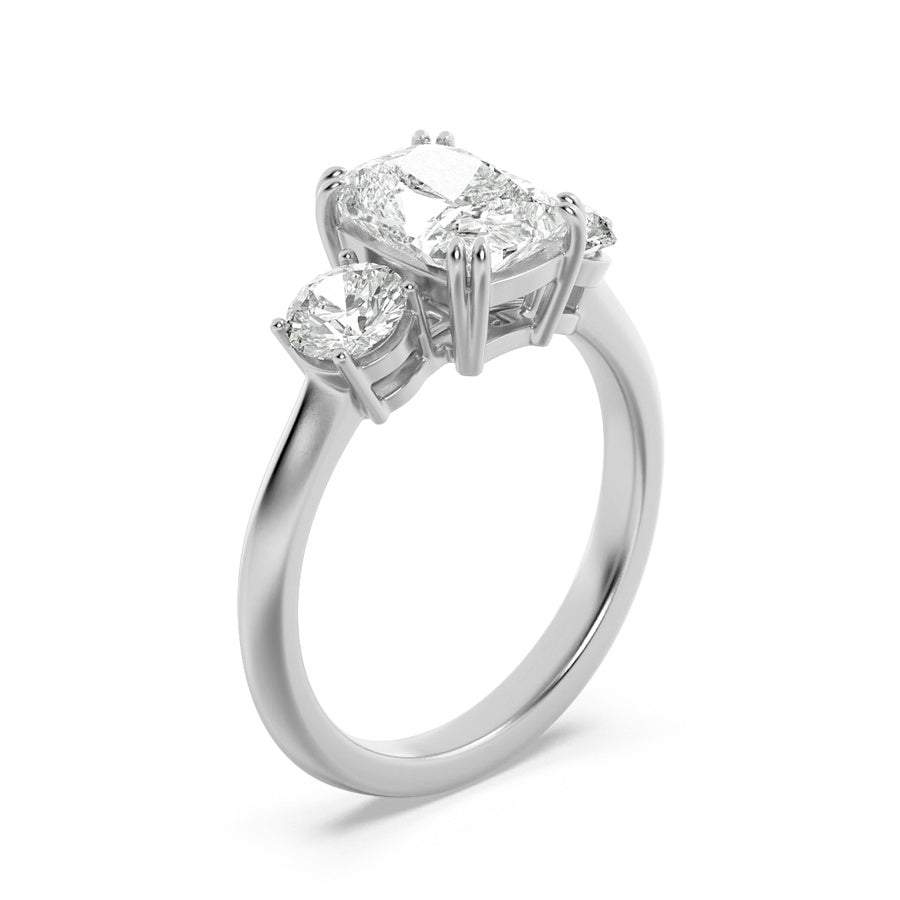 3Cttw Elongated Cushion Shaped Lab Grown Diamond (G/VS) Bold Three Stone Ring in 14K Gold