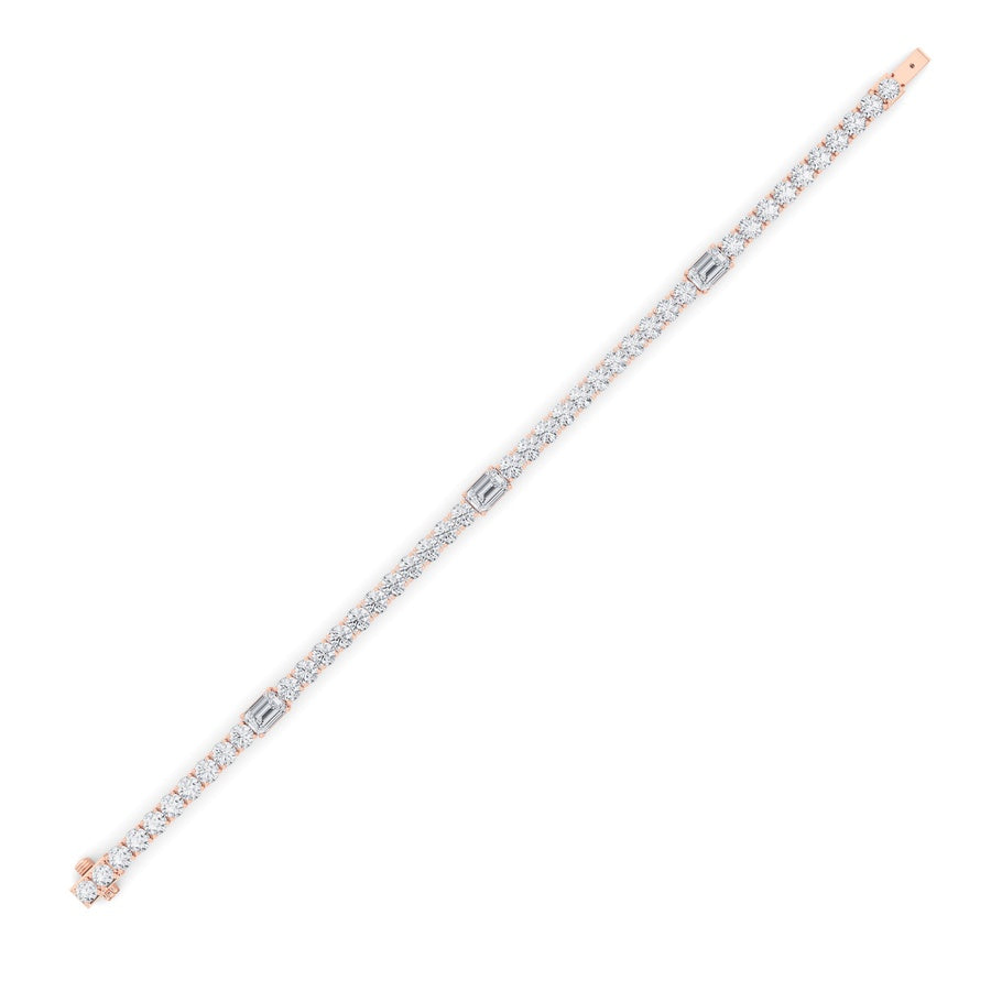 10Cttw Emerald Shaped Lab Grown Diamond (F/VS) East West Station Bracelet in 14K Gold