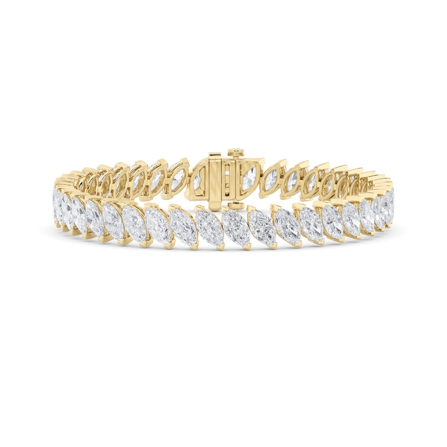 16.5Cttw Marquise Shaped Lab Grown Diamond (F/VS)Angled Line Bracelet in 14K Gold