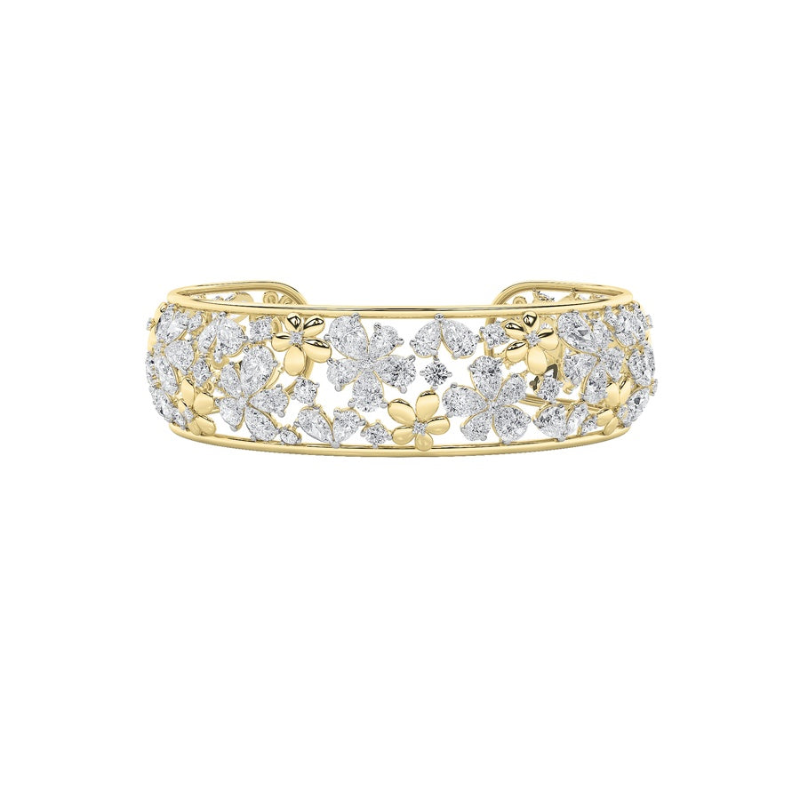 23.5Cttw Mix Shaped Lab Grown Diamond (F/VS) FancyFlower Bracelet in 14K Gold