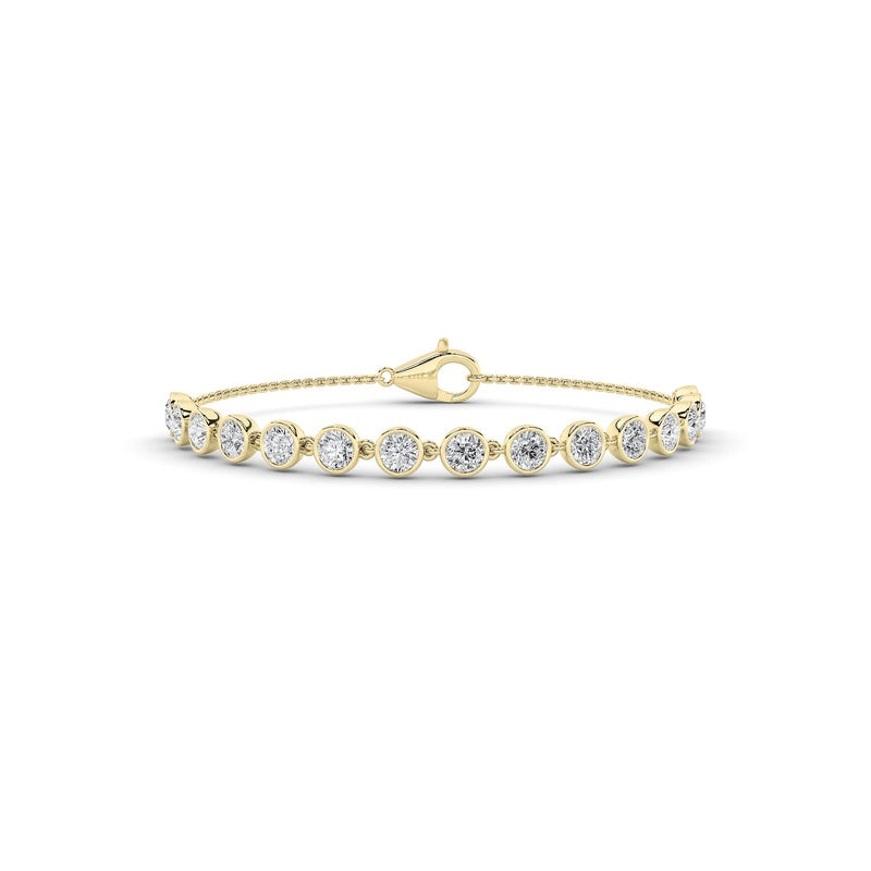 3CTW Round Shaped Lab Grown Diamond (F/VS) Bezel Set Bracelet in 14K Gold