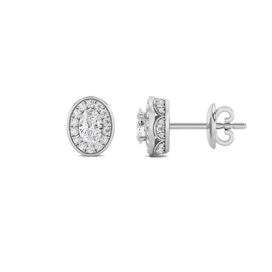 Oval Shape Halo Stud Earrings lab grown diamond