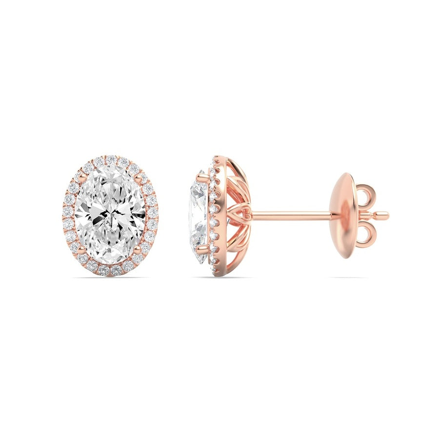 Oval Shape Halo Stud Earrings lab grown diamond