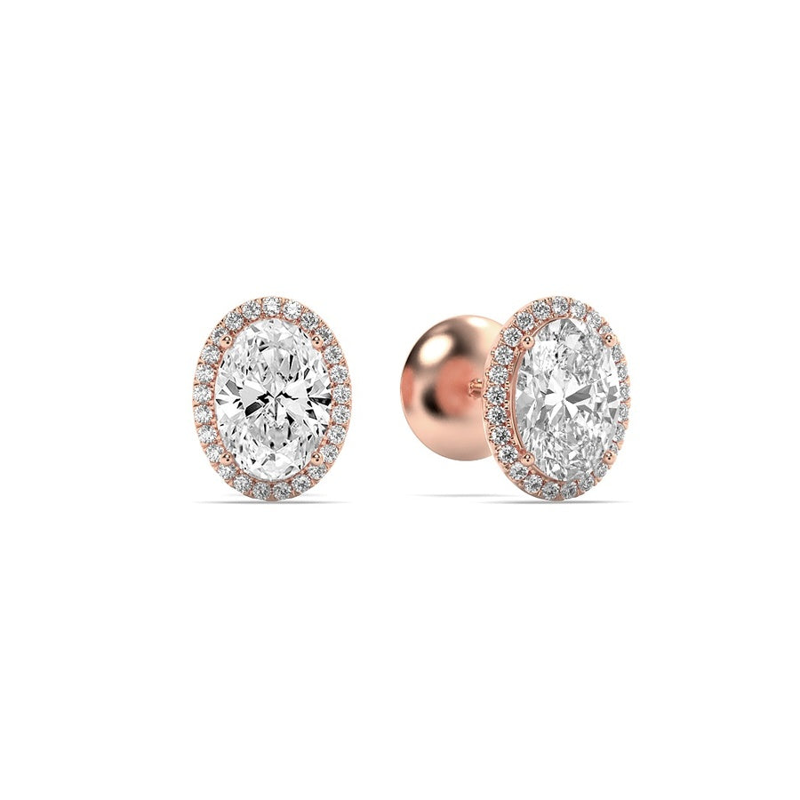 Oval Shape Halo Stud Earrings lab grown diamond
