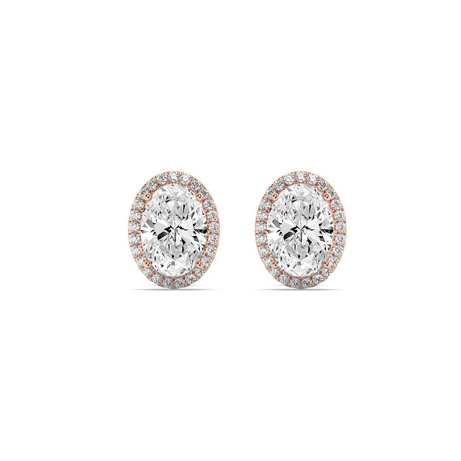 2Cttw Oval Shaped Lab Grown Diamond (F/VS) Halo Stud Earrings in 14K Gold