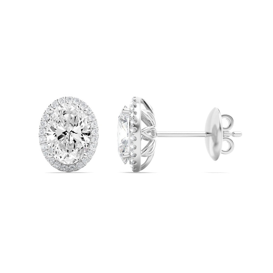 3Cttw Oval Shaped Lab Grown Diamond (F/VS) Halo Stud Earrings in 14K Gold