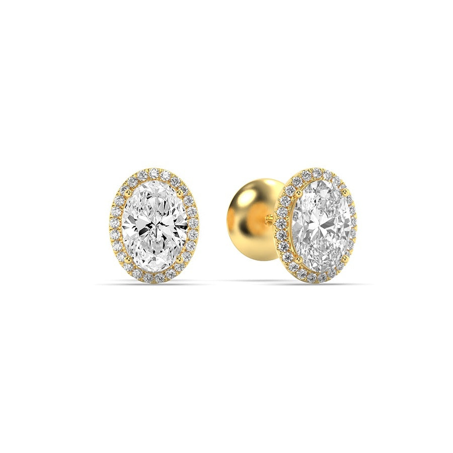 3Cttw Oval Shaped Lab Grown Diamond (F/VS) Halo Stud Earrings in 14K Gold