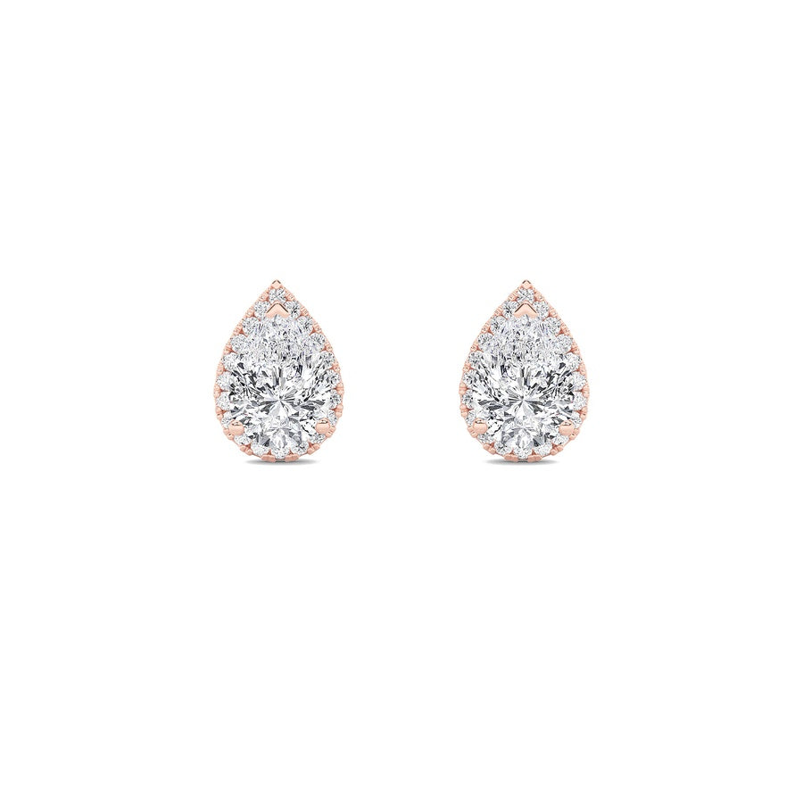 1Cttw Pear Shaped Lab Grown Diamond (F/VS) Halo Stud Earrings in 14K Gold