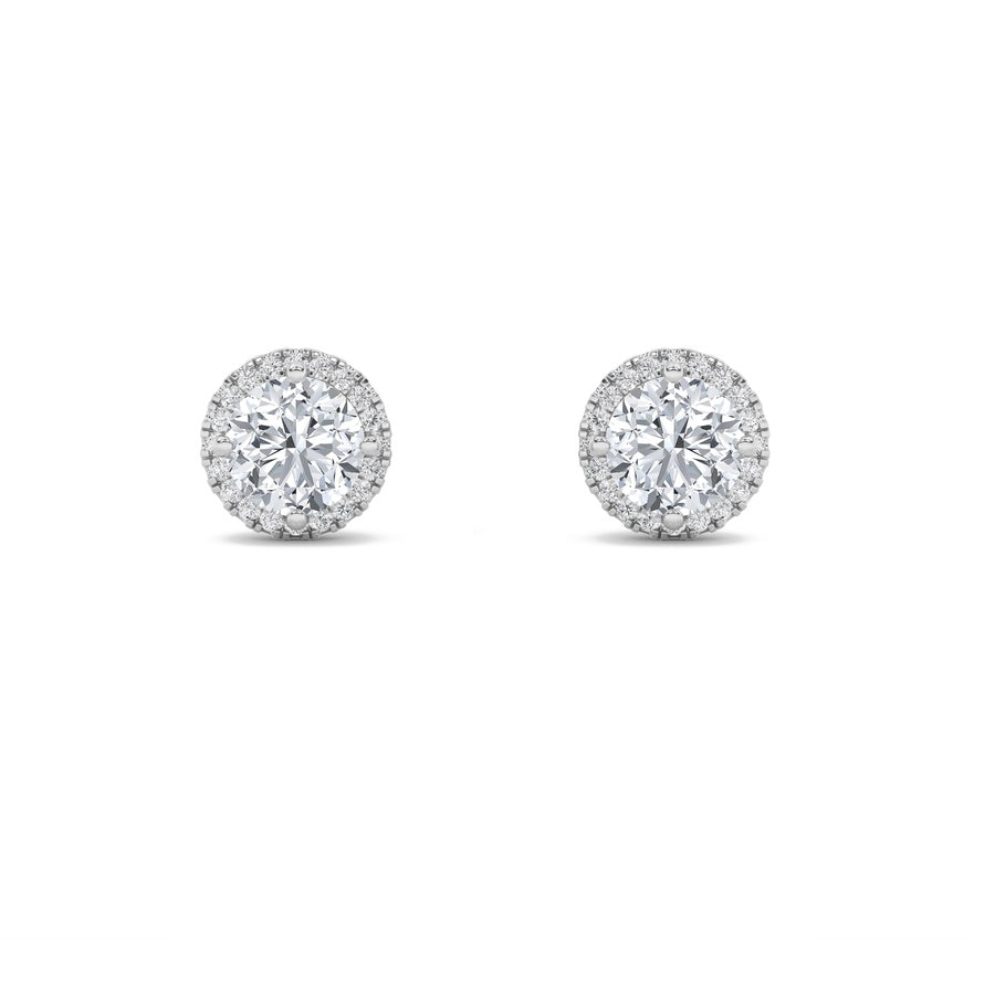 1.5Cttw Round Shaped Lab Grown Diamond (F/VS) HaloStud Earrings in 14K Gold