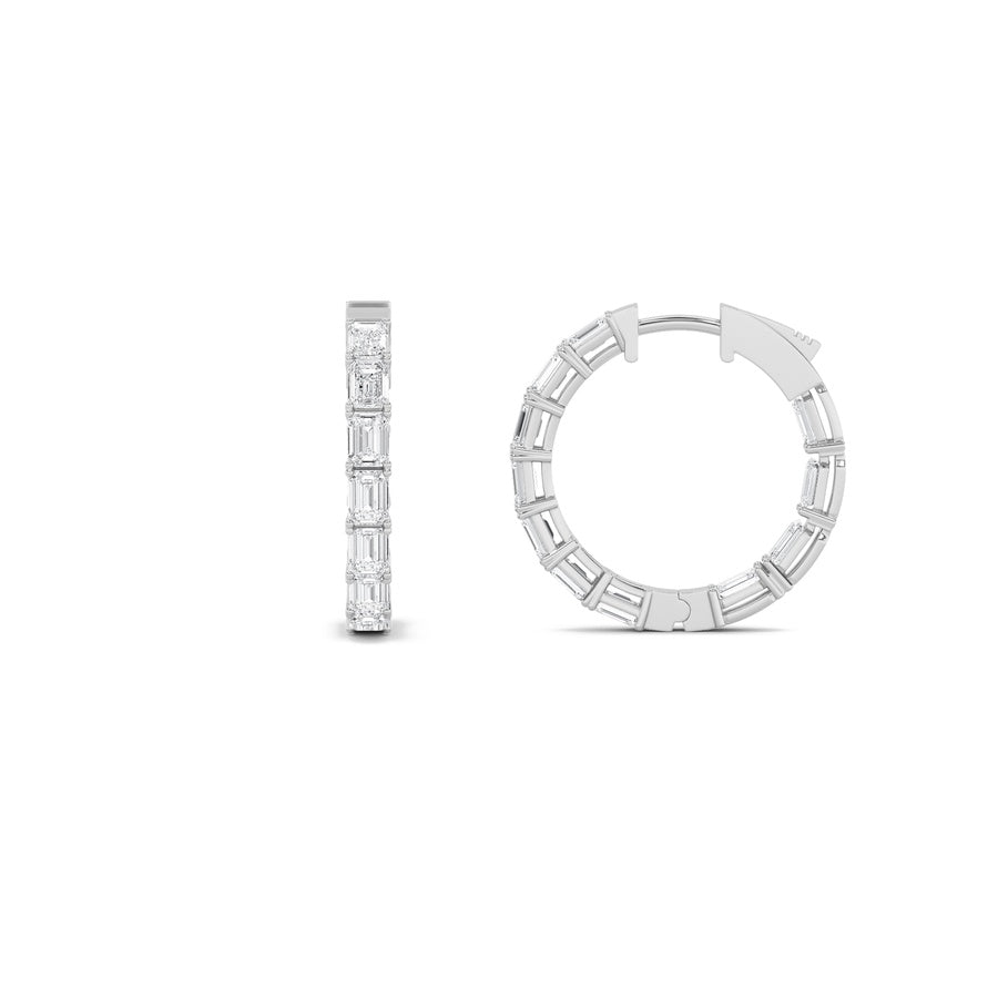 Emerald Shape Inside Out Hoop Earrings lab grown diamond