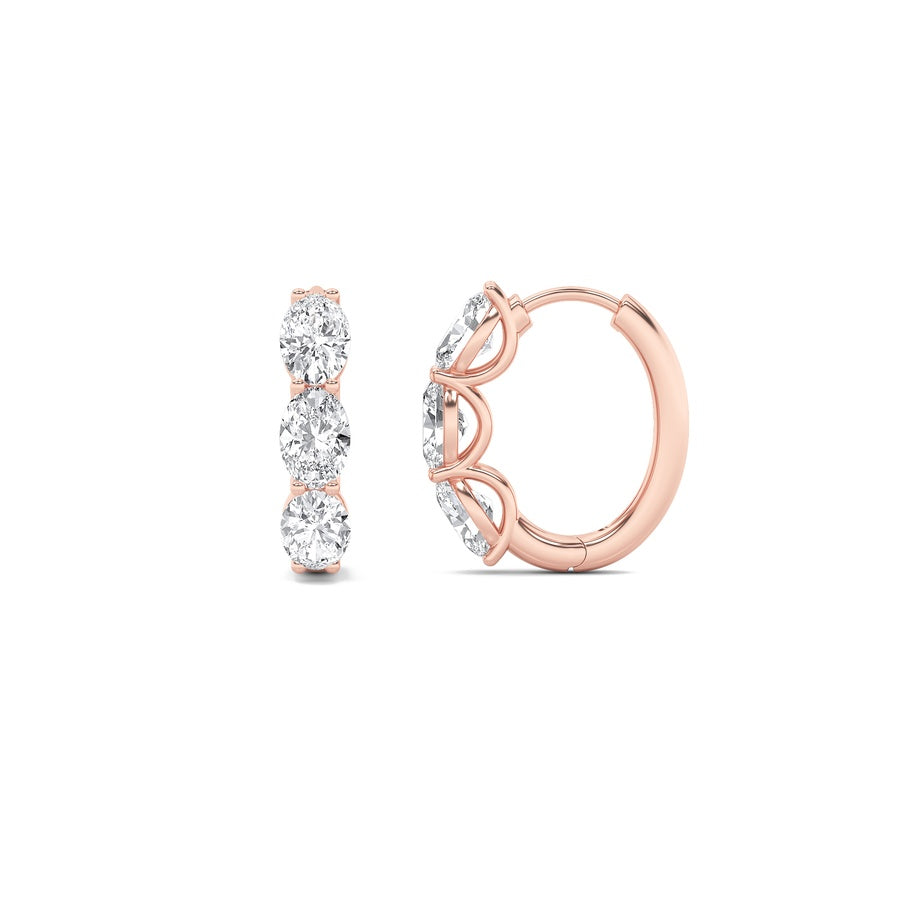Oval Shape Three Stone Huggie Earrings lab grown diamond