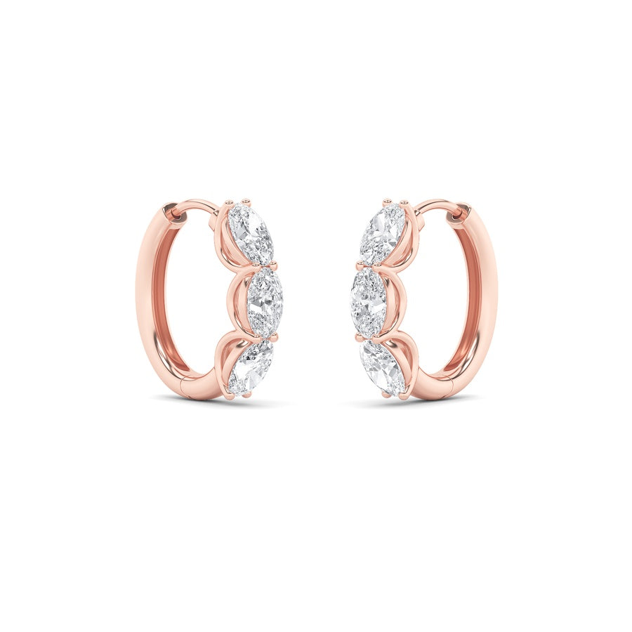 Oval Shape Three Stone Huggie Earrings lab grown diamond