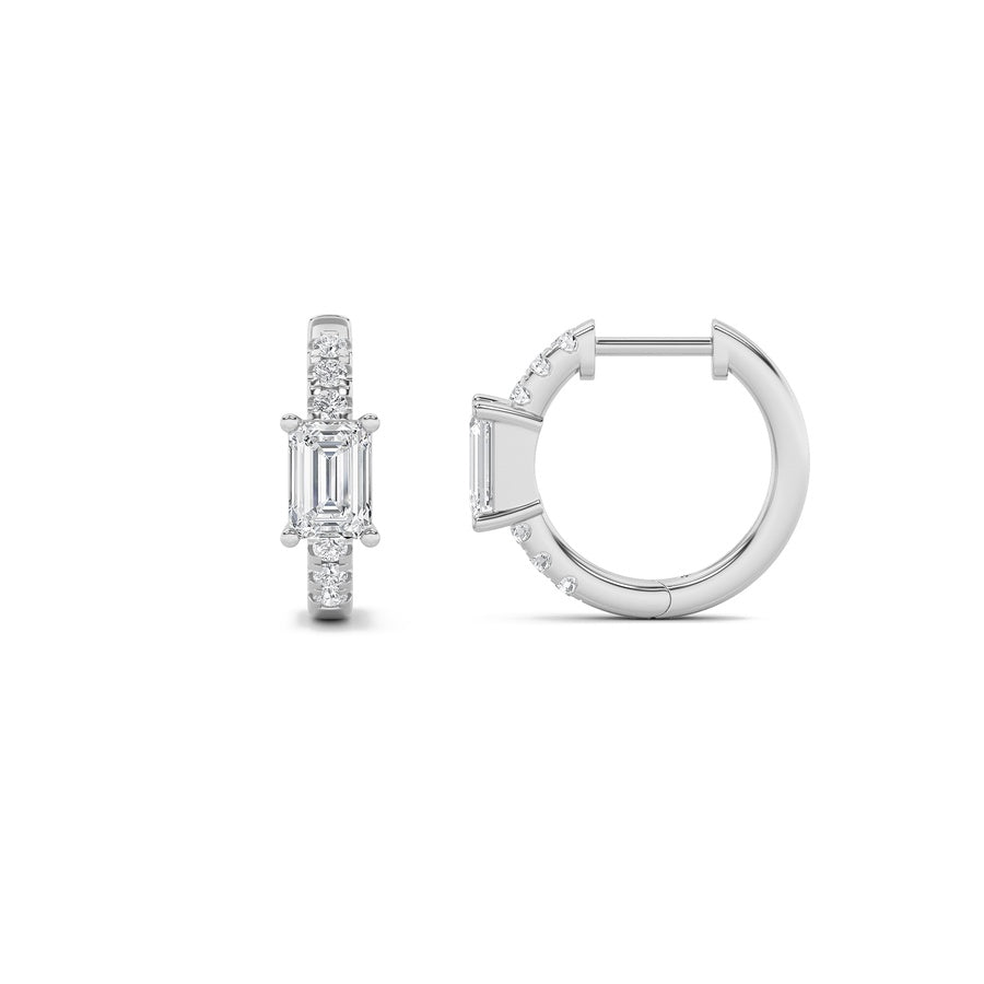 Emerald Shape Solitare Accent Huggie Earrings lab grown diamond