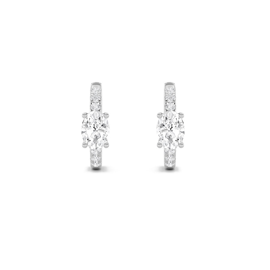 1.5Cttw Oval Shaped Lab Grown Diamond (F/VS) Solitare Accent Huggie Earrings in 14K Gold