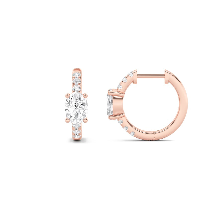 Oval Shape Solitare Accent Huggie Earrings lab grown diamond