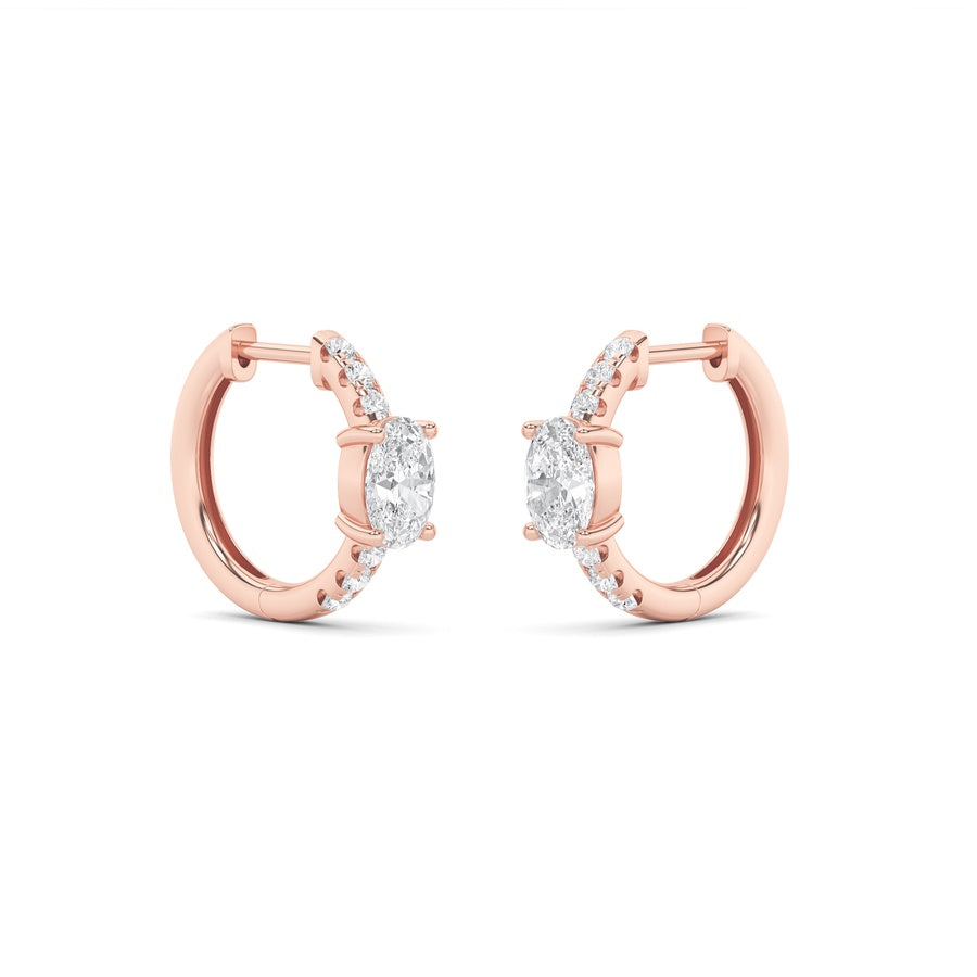 1.5Cttw Oval Shaped Lab Grown Diamond (F/VS) Solitare Accent Huggie Earrings in 14K Gold