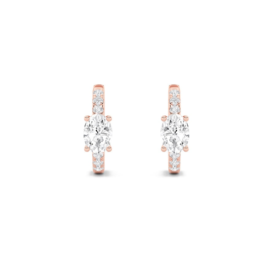 1.5Cttw Oval Shaped Lab Grown Diamond (F/VS) Solitare Accent Huggie Earrings in 14K Gold