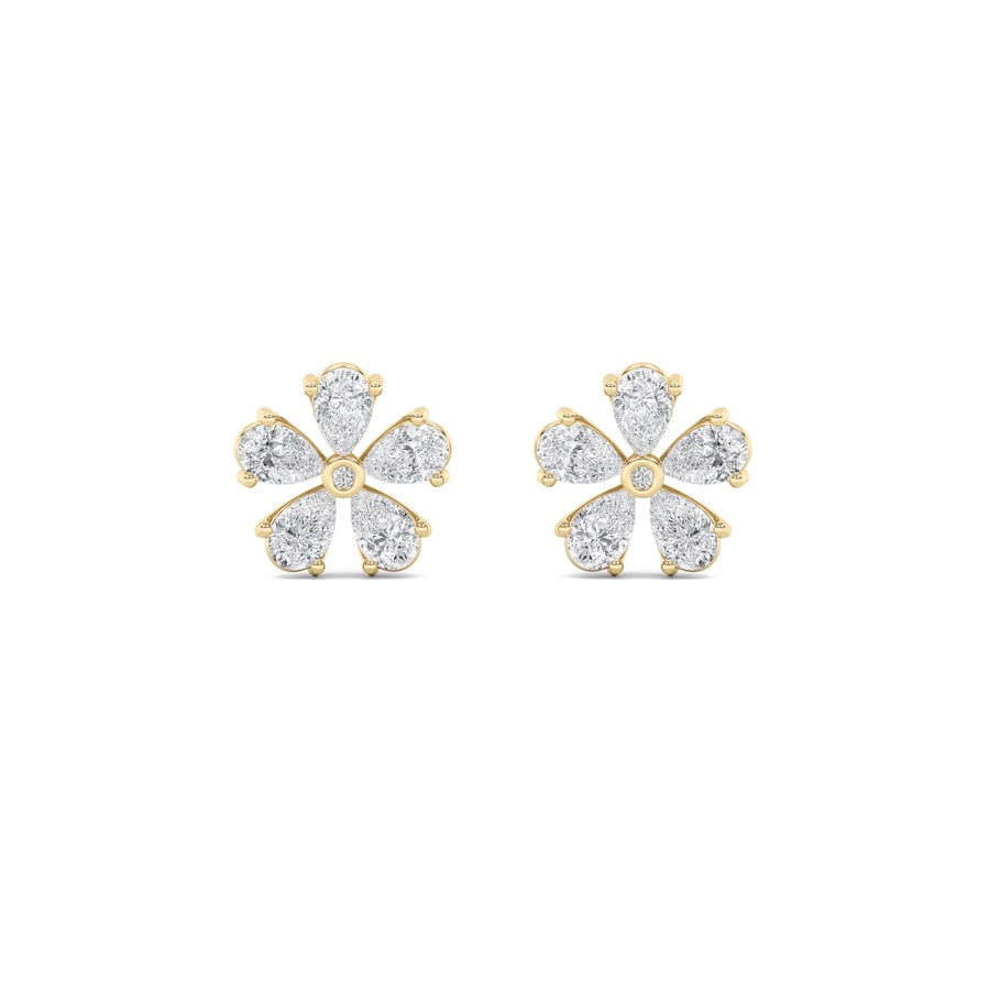 1.5Cttw Pear Shaped Lab Grown Diamond (F/VS) Floral Earrings in 14K Gold