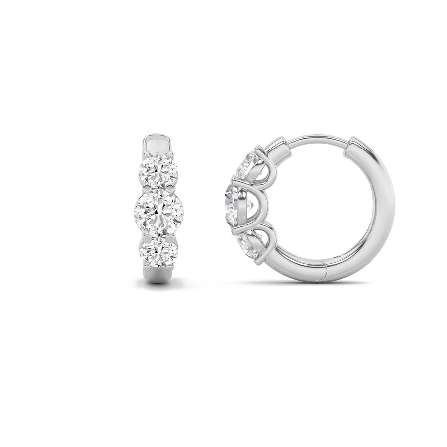 2Cttw Round Shaped Lab Grown Diamond (F/VS) ThreeStone Huggie Earrings in 10K Gold